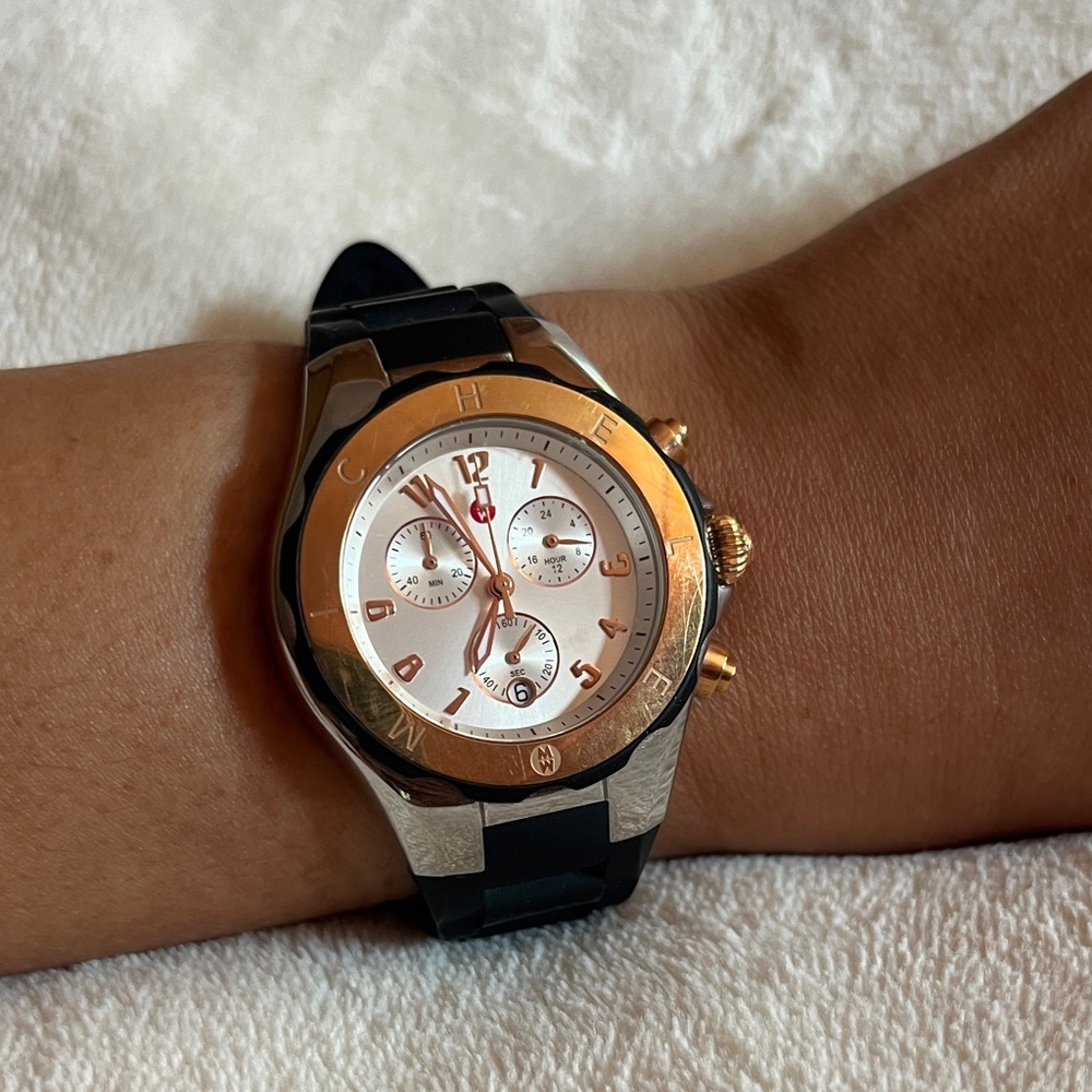 Michele Two-Tone Black and Gold Watch